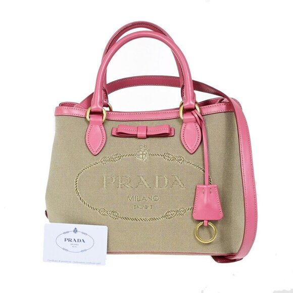 authenticity guaranteed PRADA MILANO Logo Jacquard 2Way Shoulder Tote Bag - Picture 1 of 13
